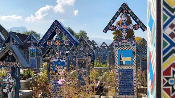 Die typischen Holzkreuze auf dem fröhlichen Friedhof. © NDR/Jens Husmann 