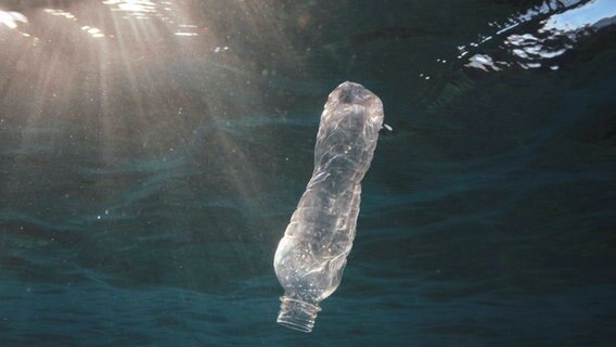 Eine leere Plastikflasche treibt im Meer © IMAGO / imagebroker 