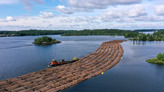 Das Holzfloß am Ziel der Reise, die Zellstofffabrik in Lappeenranta. © NDR/Florianfilm GmbH 