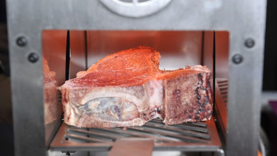 Ein Stück Fleisch in einem Hochtemperaturgrill. © picture alliance / SuccoMedia Foto: Ralf Succo