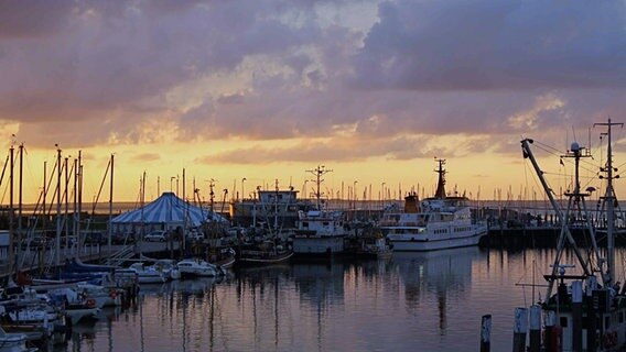 Der Hafen von Bensersiel bei Sonnenuntergang. © NDR 