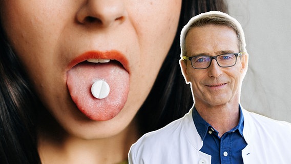 Matthias Riedl im Vordergrund. Im Hintergrund ein Frauengesicht mit ausgestreckter Zunge, auf der eine Tablette liegt. © Photocase Foto: Eliza