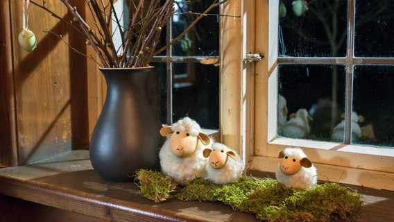 Mit Schurwolle schnell trocken gefilzt sind unsere Osterlämmchen eine natürlich schöne Dekorationsidee. © NDR / Medienkontor Foto: Mike Hoffmann