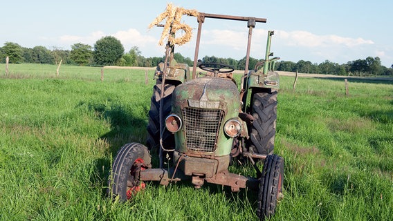 Brackelmanns Trecker mit einer 15 aus Stroh. © NDR/Nicolas Maack 