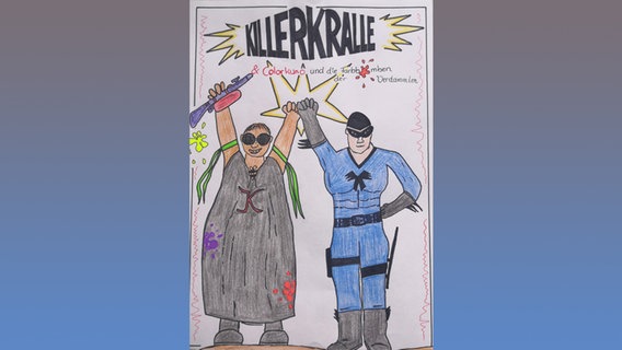 Killerkralle-Cover von Christina Beimbauer: Killerkralle & Colorkuno und die Farbbomben der Verdammten. © NDR/Christina Beimbauer 