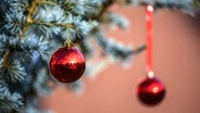 Zwei rote Kugeln hängen an einem Weihnachtsbaum. © NDR Foto: Norbert Brandt aus Neubrandenburg