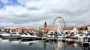 Boote liegen in einem Hafen vor einer Stadt. © NDR Foto: Anne Lubomierski aus Dargun