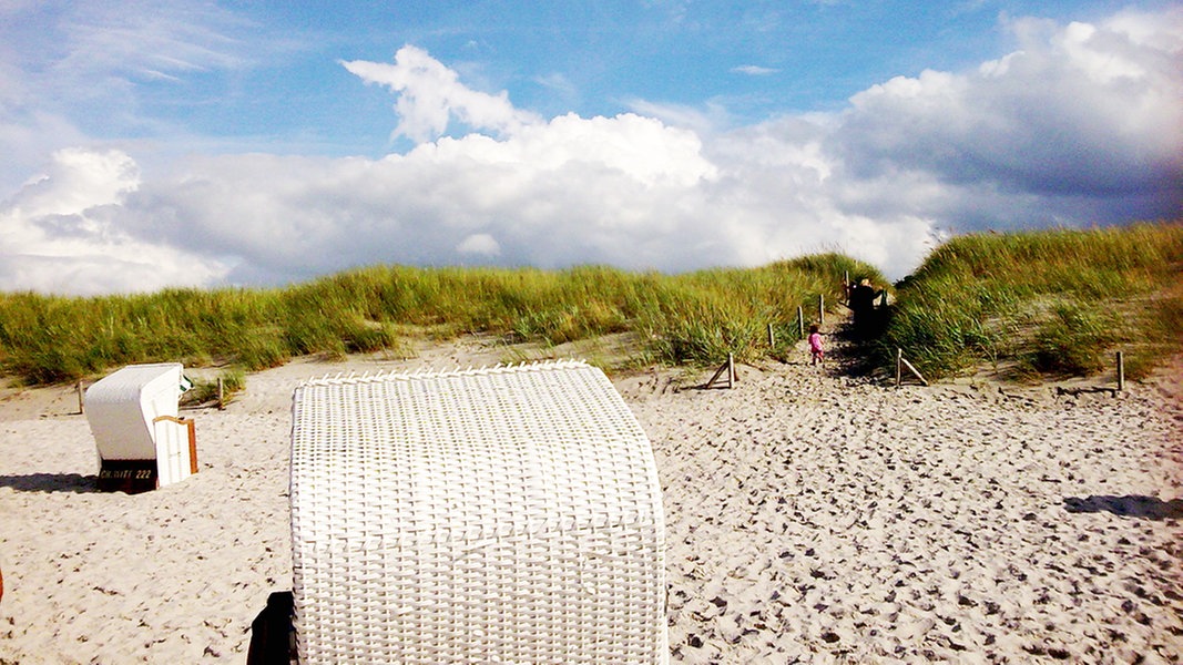 Feiner Sandstrand und Dünen sorgen für Sommer-Feeling am Strand von Markgrafenheide, wenn doch bloß die grauen Wolken nicht wären. Foto: Sabine Kuchenbecker aus Rostock. © NDR Foto: Sabine Kuchenbecker aus Rostock