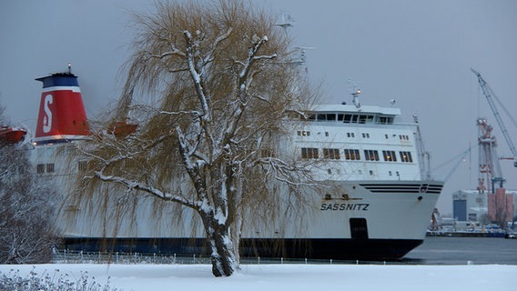 Die Fähre "Sassnitz" beim Auslaufen aus dem Rostocker Hafen © NDR Foto: Joachim Berge aus Hohe Düne