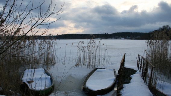 Zwei Boote liegen an einem Steg am See. © NDR Foto:  Renate Reinbothe aus Thurow