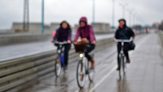 Drei Fahrradfahrer trotzen dem Regen. © NDR Foto: Werner Bayer aus Neubrandenburg