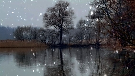 Schneeregen geht über einem See herunter © NDR Foto: Helgard Schnabel aus Neubrandenburg