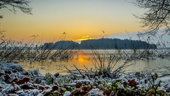 Sonnenaufgang über einem zugefrorenen See © NDR Foto: Ingo Hecht aus Kratzeburg