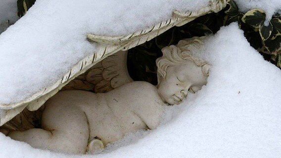 Schlafende Engelsstatue unter Schnee © NDR Foto: Elke Wiehle aus Delmenhorst