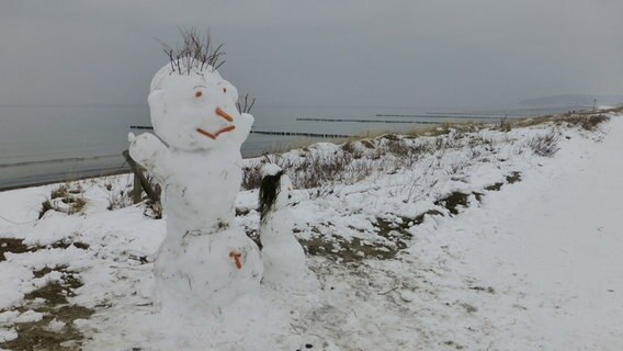 Schneemänner am Strand von Hiddensee © NDR Foto: Gerald Schneider aus Kloster.