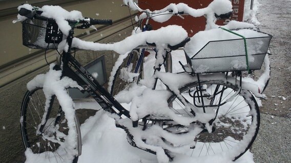 Ein Fahrrad ist vom Schnee begraben. © NDR Foto: Anne Schönemann aus Stralsund
