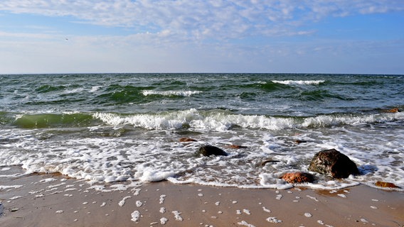 Ostseewellen kommen an den Strand und schwappen über größere Steine © NDR Foto: Norbert Brandt aus Neubrandenburg