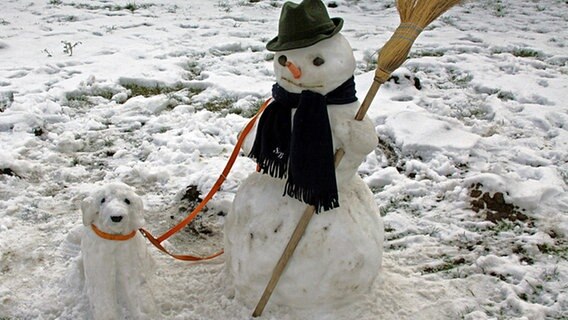 Ein Schneemann hat einen Schneehund an der Leine. © NDR Foto: Peggy Bluhm aus Görke