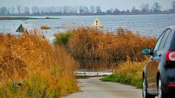 Ein Warnschild steht im Wasser. © NDR Foto: Eckhard Wolfgramm aus Salow