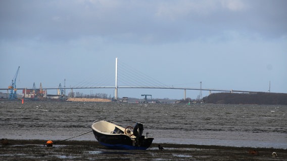 Boot liegt am Strand vor dem Stralsunder Hafen. © NDR Foto: Norbert Baron aus Sundhagen