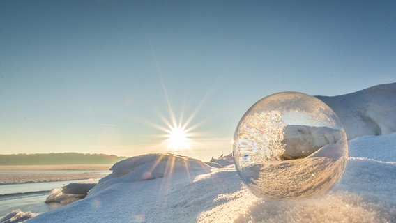 Eine Kugel liegt im Schnee in der klaren Winterluft © NDR Foto: Stefan Krüger aus Bergen von der Insel Rügen