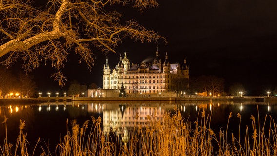 Das Schweriner Schloss bei Nacht im Januar © NDR Foto: Mirko Kahlbom aus Schwerin