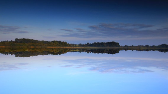 Das Ufer eines Sees spiegelt sich in der glatten Wasseroberfläche. © NDR Foto: Kurt Rux aus Sternberg