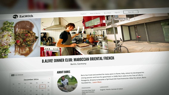 Ausschnitt der Internet-Seite der Plattform "Eatwith" mit Koch Boris Lauser. © NDR/ARD 
