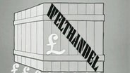 Grafik: Ein Pfund Sterling auf einer Welthandelskiste © Screenshot 