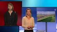 Eine Frau dolmetscht Anja Reschke in Gebärdensprache.  