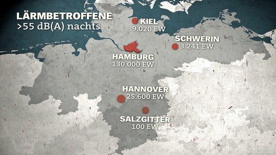 Karte Lärmbetroffene in Norddeutschland © NDR Foto: Screenshot