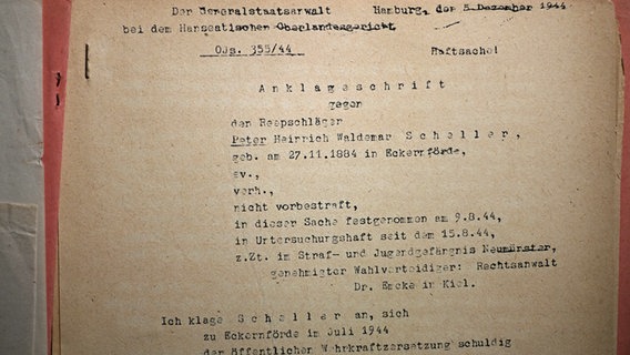 Anklageschrift gegen Peter Scheller, Quelle: Staatsarchiv Hamburg © NDR 