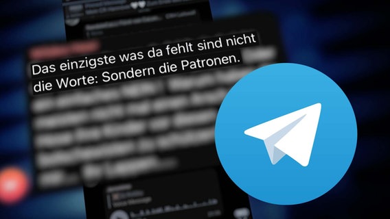 Thumbnail: Das Logo des Messengers "Telegram" (r.), dazu eine in einem Chat veröffentlichte Gewaltphantasie. © NDR Foto: Screenshot