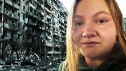 Thumbnail: Oleksandra schaut mit verweinten Augen in die Kamera, daneben eine zerstörte Häuserfassade © NDR Foto: Screenshot