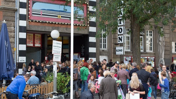 Menschen stehen vor dem Abaton Kino. © NDR Foto: Claudia Timmann