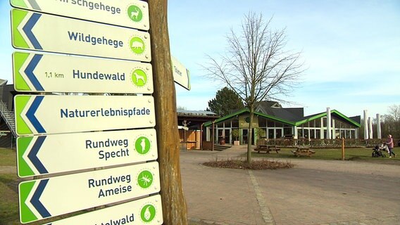 Ein Wegweiser im Erlebniswald Trappenkamp © NDR 