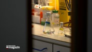 Zwei Gläser mit Flüssigkeit stehen auf einem Tisch in einem Labor der Uni Kiel. © NDR 
