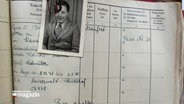 Ein historisches Foto zeigt ein kleines Foto eines Jungen an ein Eintragungsbuch angeheftet. © NDR 