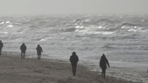 Personen gehen an einem Strand bei Sturm spazieren. © NDR 