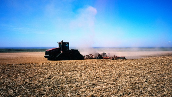 Ein CaseIH-Quadtrack auf einem Stoppelfeld in Mecklenburg-Vorpommern. © NDR/Volker Schult 