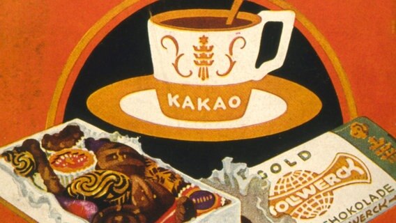 Ein altes Reklame-Schild der Firma Stollwerck mit Kakao, Pralinen und Schokolade © NDR/WDR/dpa 