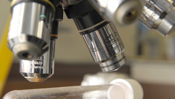 Reagenzglas unter Mikroskop © picture-alliance/ ZB 