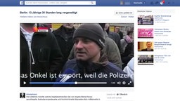 Screenshot des Facebook-Profils von Anonymus. Zu sehen ist ein Video, in dem über eine angebliche Vergewaltigung in Berlin berichtet wird. © Anonymus Foto: Screenshot