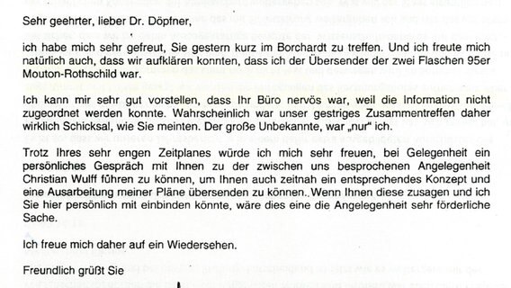 Brief von David Groenewold an Mathias Döpfner © NDR 
