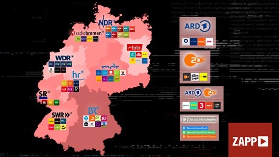 Grafik über die Verteilung der ÖR-Rundfunkanstalten in Deutschland © NDR 