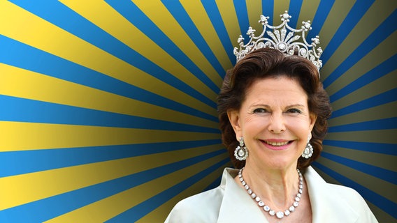 Königin Silvia von Schweden mit Krone. Im Hintergrund blaue und gelbe Streifen. © NDR/picture alliance/Frank May Foto: Frank May
