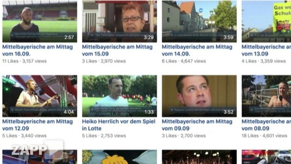 Die Startfenster verschiedener Videos von Nachrichtenmagazinen.  