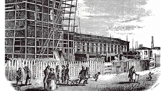 Bau des ersten Altonaer Bahnhofs 1844. © Altonaer Stadtarchiv e.V. 