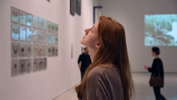 Eine Besucherin betrachtet in Krakau Bilder der Auschwitz-Ausstellung "Niemand zeugt für den Zeugen" © NDR Foto: Judith Pape