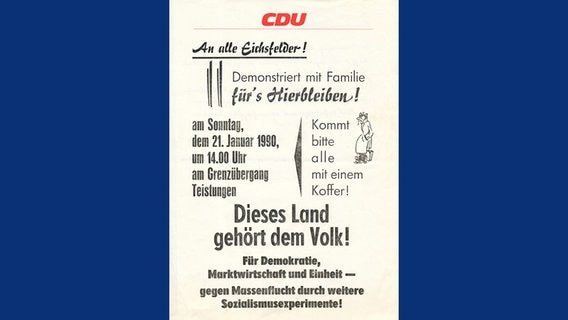 Plakat zur sogenannten Kofferdemo auf dem Eichsfelde. © Grenzlandmuseum Eichsfeld e.V Foto: Grenzlandmuseum Eichsfeld e.V